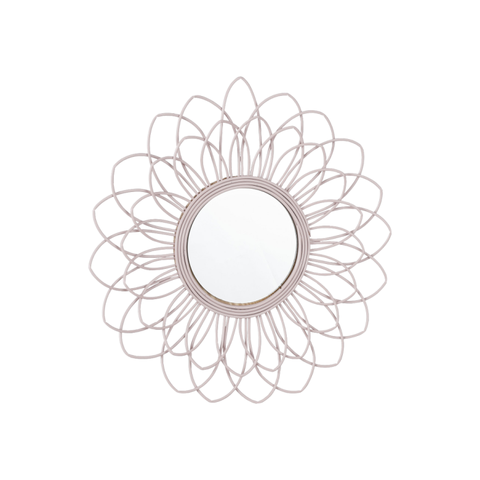 Spejl med rosa dekoration formet som blomsterblade