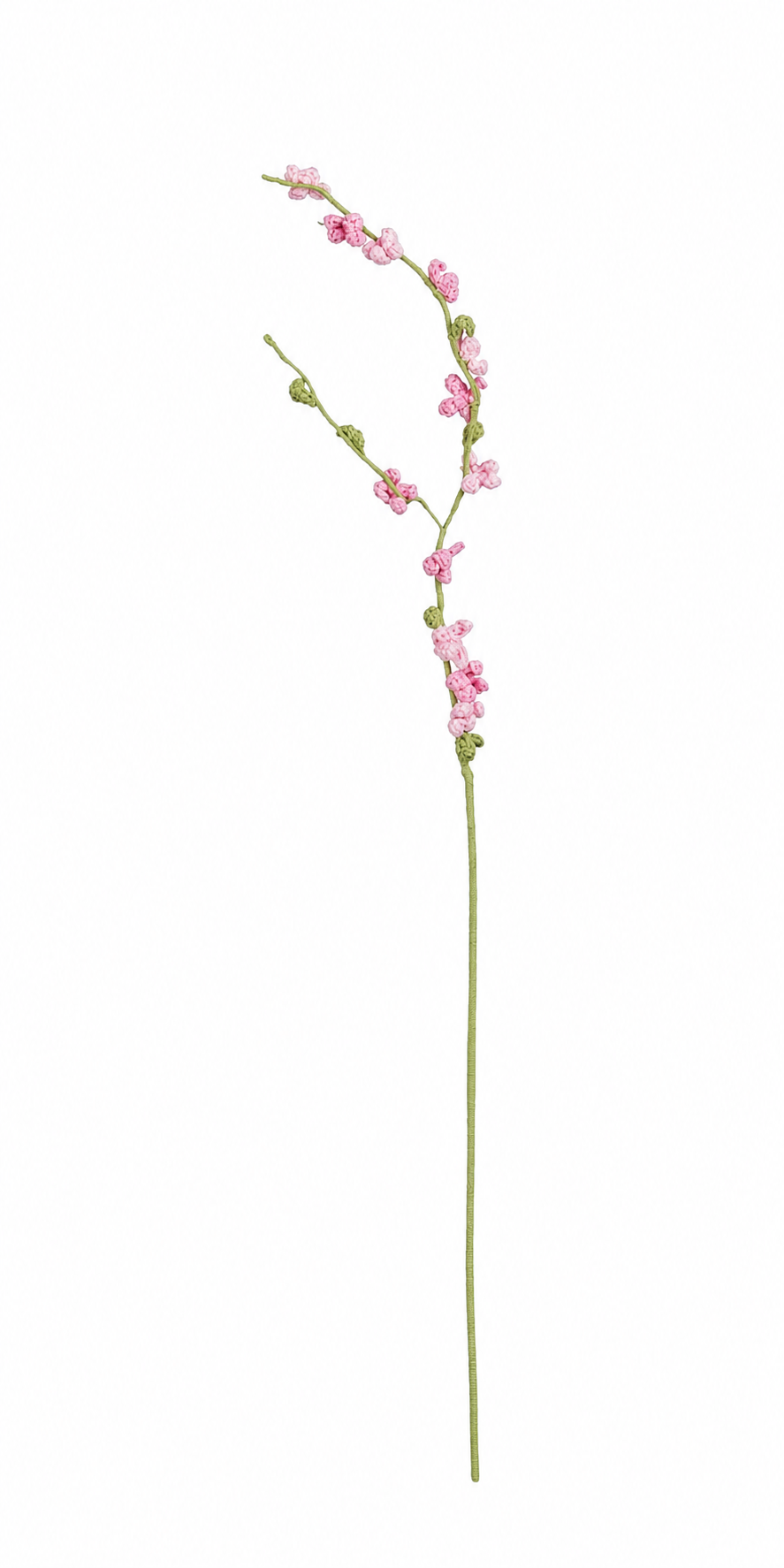Mørk lyserød hæklet blomstergren med fine blomster og grønne knopper til forårsdekorationer