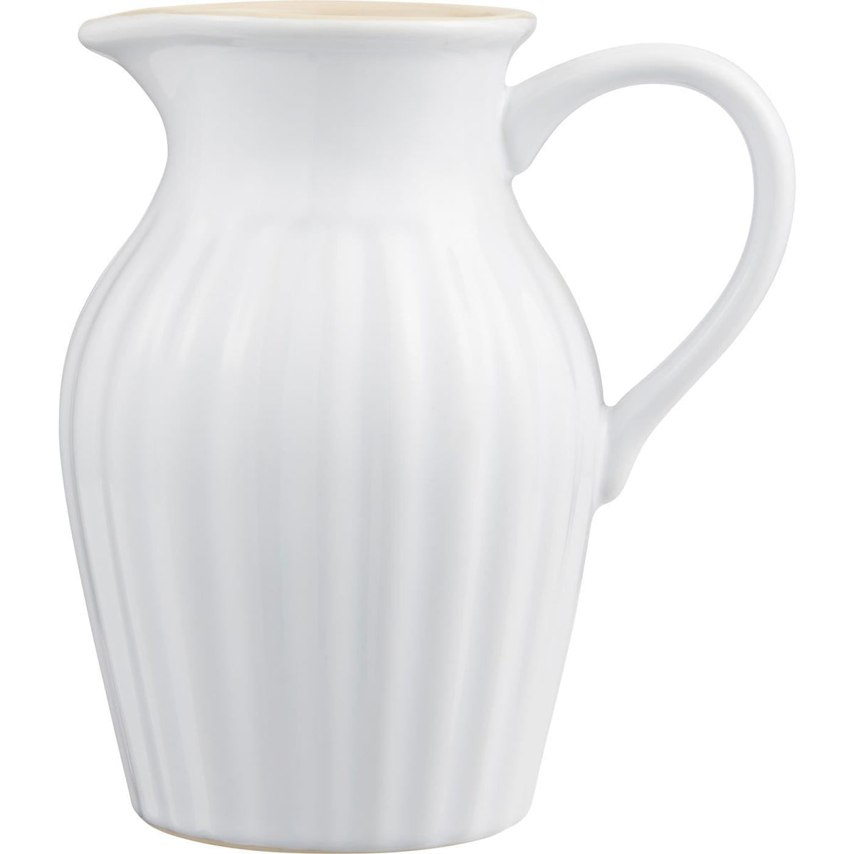 Hvid Mynte kande fra Ib Laursen i farven Pure White med brede riller, beige inderside og hank, 1,7 liter.