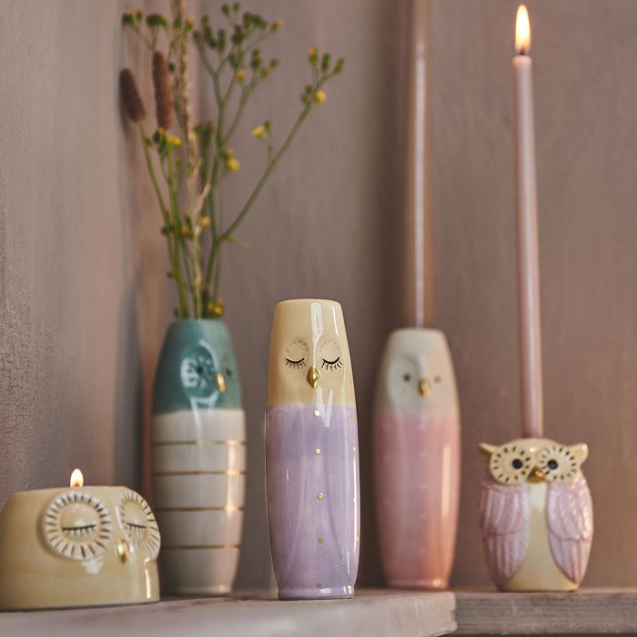 Fyrfadsstage ugle lysegul & gul