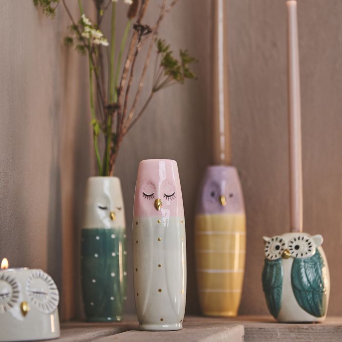 Fyrfadsstage ugle aqua & lys aqua