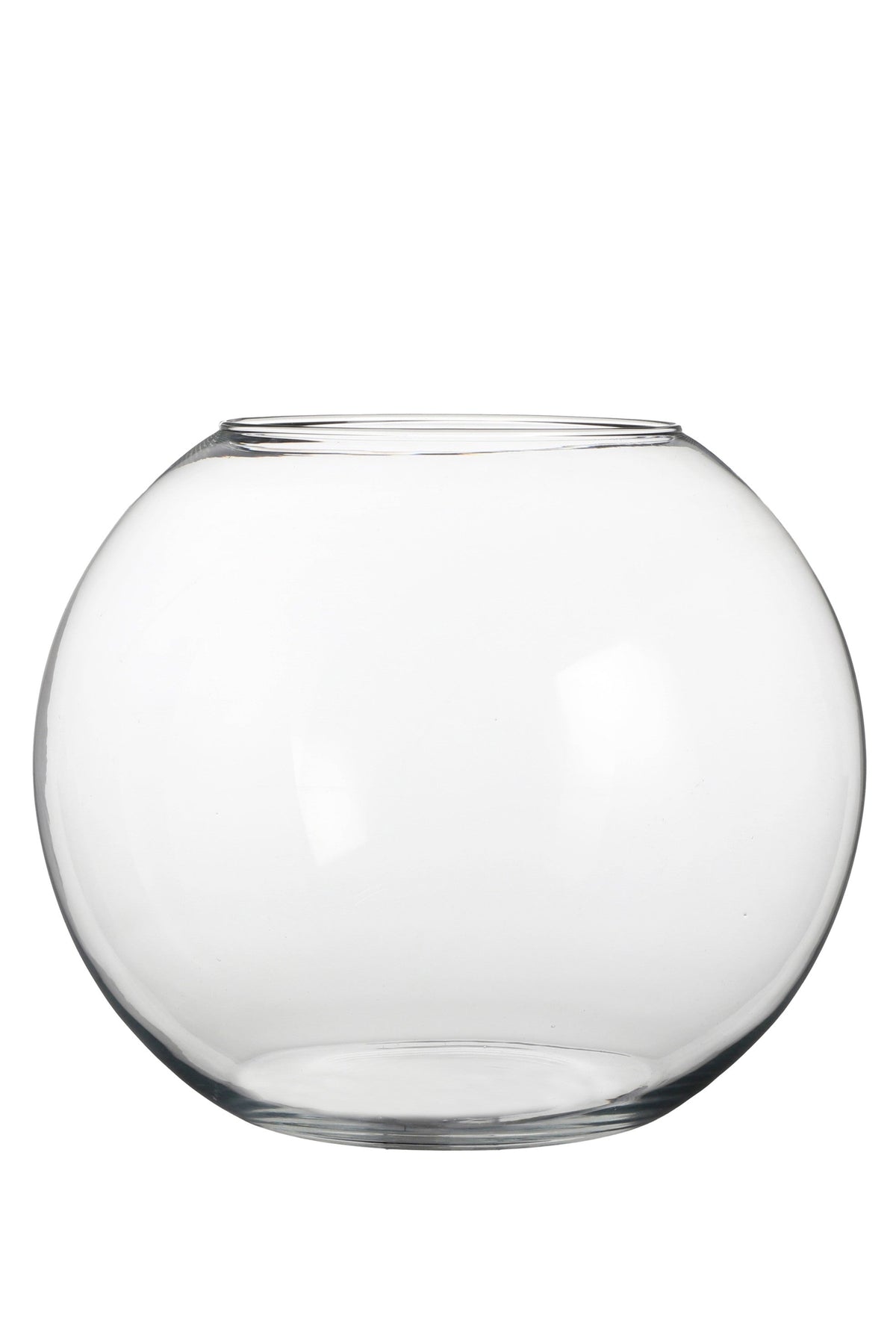Stor rund glasbowle i klart glas med åben top til terrarier, planter og dekorative opstillinger