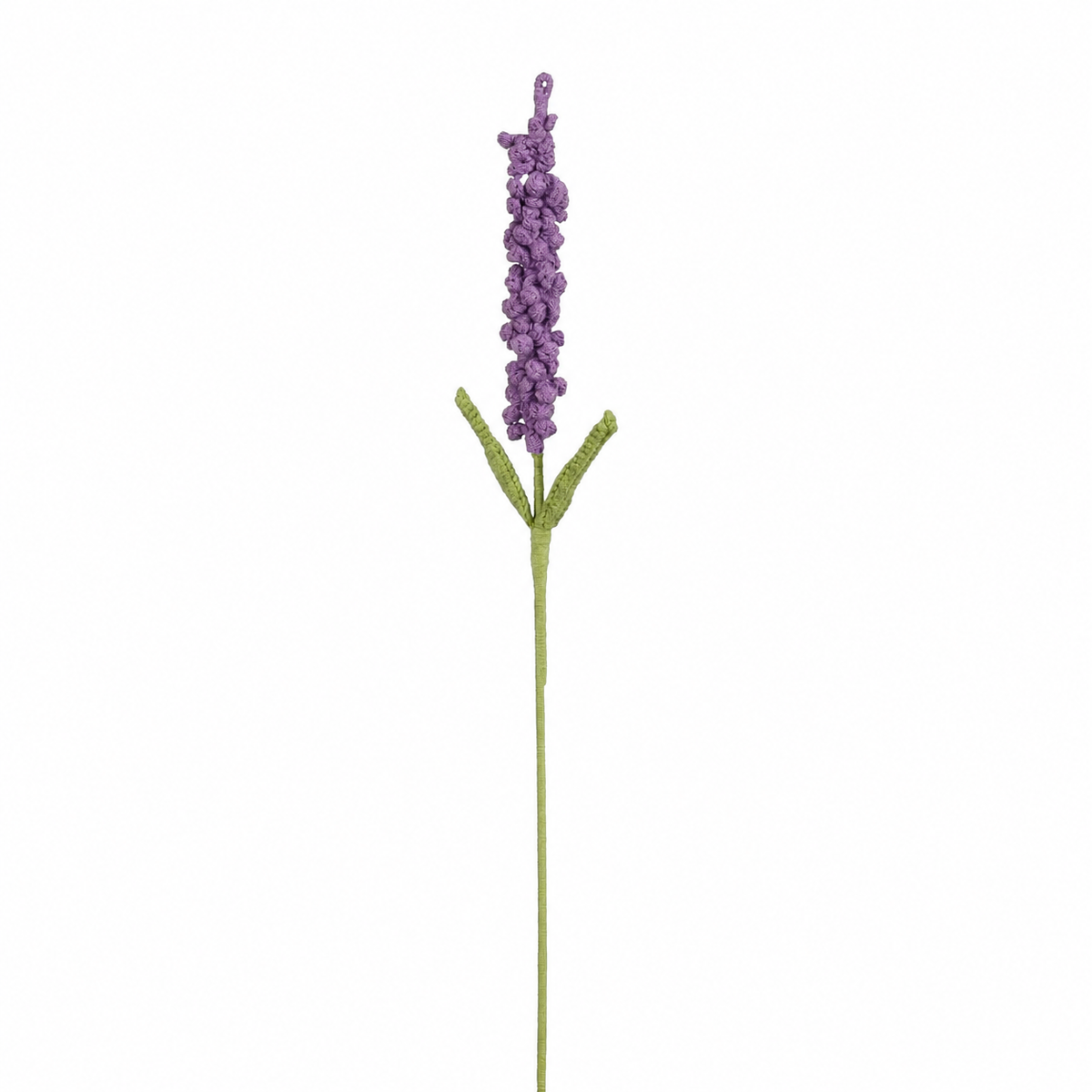 Mørklilla hæklet lavendelblomst i polyester med lang grøn stilk