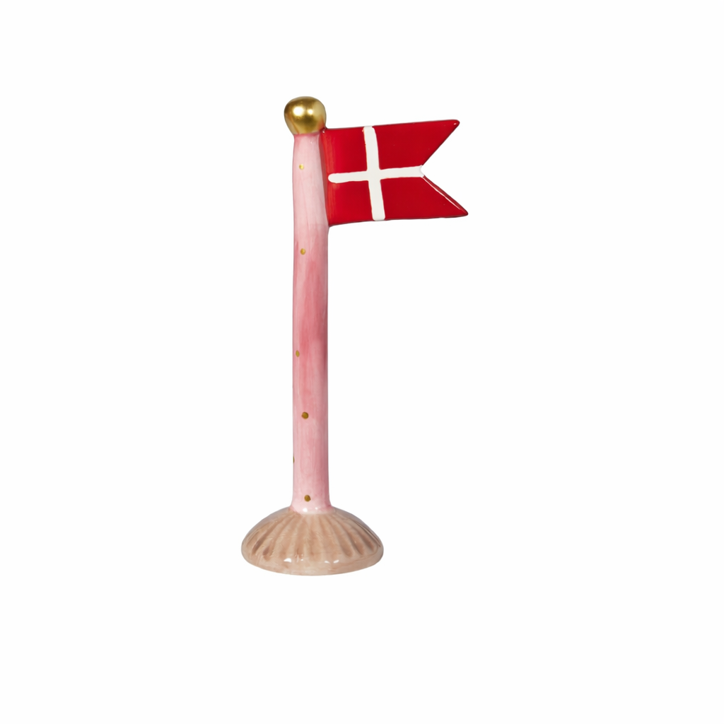Fødselsdagsflag i keramik 19 cm højt med brun fod fra Speedtsberg