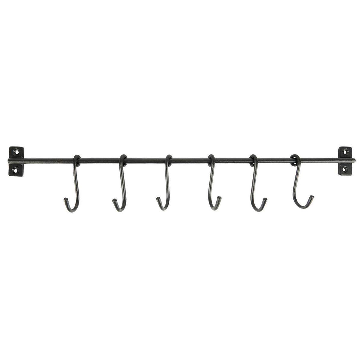 Sort knagerække i metal fra Ib Laursen med seks flytbare S-kroge til praktisk vægopbevaring i hjemmet.