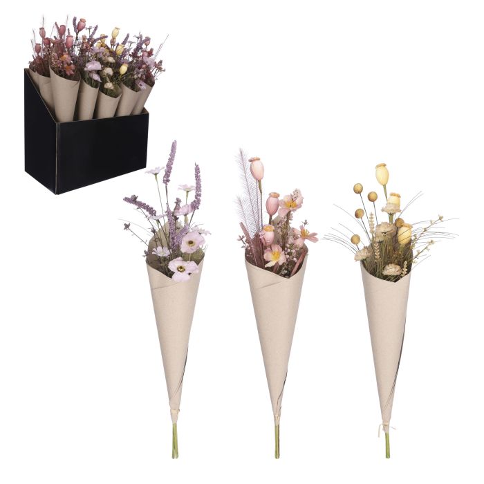 Blomsterbuket i tørret look - lyserød 60 cm