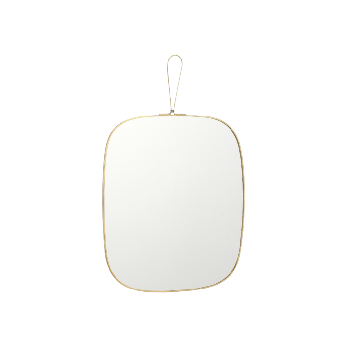 Spejl med guldfarvet kant og strop 27x39,5 cm