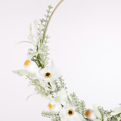 Dekorationsring med kunstige blomster i tørret look creme/lyserød