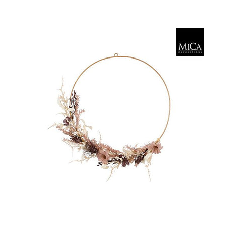 Dekorationsring med kunstige blomster i tørret look brun