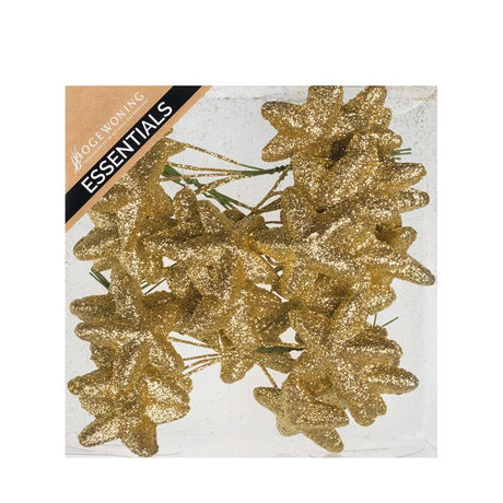 Guldfarvede glitterstjerner på wire