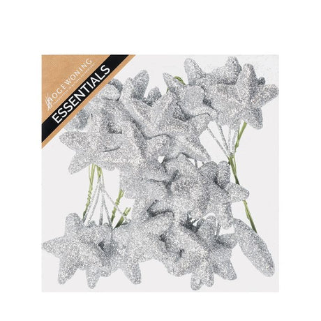 Glitterstjerner på wire sølvfarvede