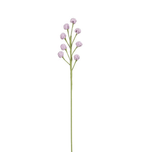 Lilla hæklet blomsterstilk med små blomsterhoveder til en farverig buket
