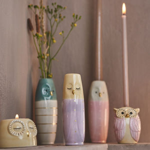 Fyrfadsstage ugle lyserød & lilla