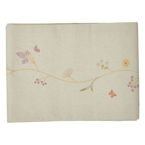 Sommerdug med blomster coated 140 cm x 240 cm hørfarvet 
