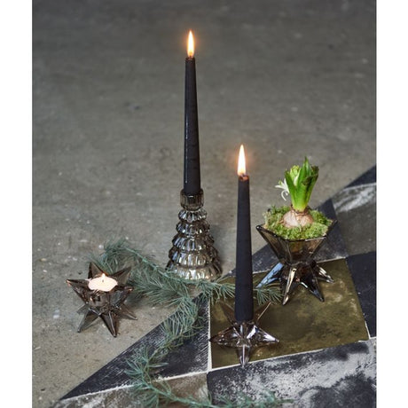 Glaslysestage stjerne varm grå