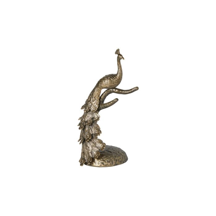 Guldfarvet påfuglestatue på gren, dekoration til hjemmet