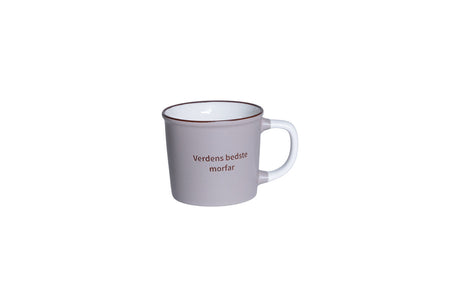 Porcelænskop fra Speedtsberg med teksten Verdens bedste morfar i enkelt hvidt design.
