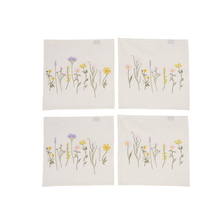 4 stofservietter med blomsterbroderi fra Speedtsberg.