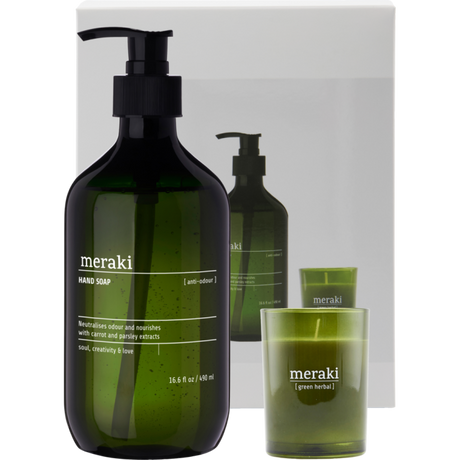 Meraki Kitchen Essentials gaveæske med håndsæbe og duftlys.