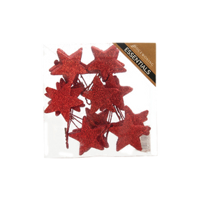 Røde glimmerstjerner på wire