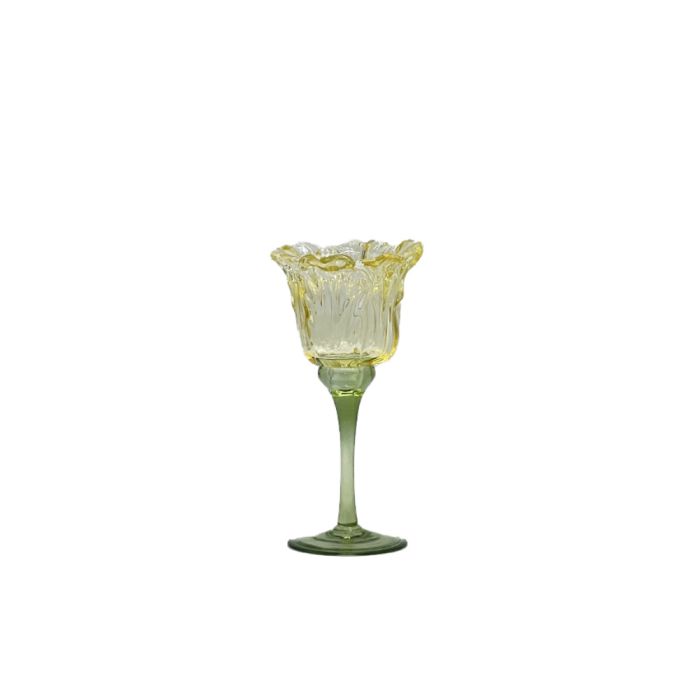 Lysestage i glas tulipan lysegul 20 cm høj