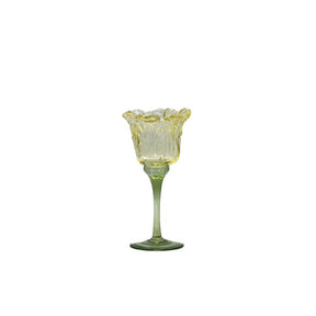 Lysestage i glas tulipan lysegul 20 cm høj