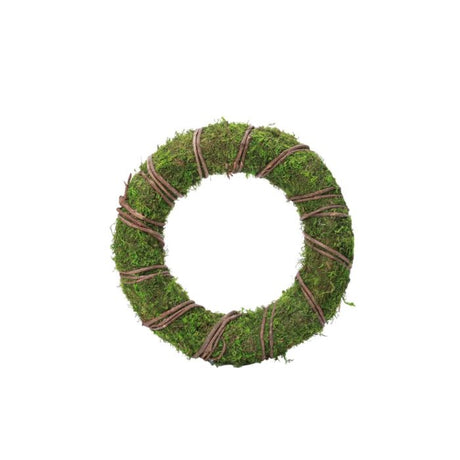 Moskrans med rattan 25 cm i naturtro grønt moslook til dekoration året rundt.