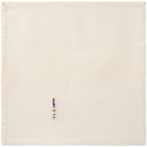 Stofserviet fra Ib Laursens Flora serie med broderet lavendel på