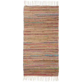 Brun multifarvet kludeløber fra Ib Laursen i 100 % bomuld med vævede farverige striber og lyse frynser, 60 x 120 cm.