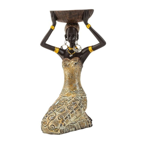 Afrikansk dame siddende med skål på hovedet