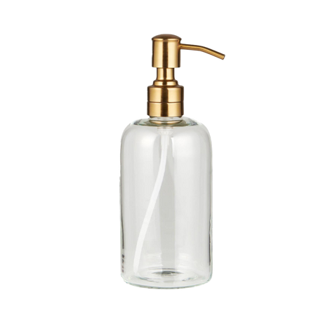 Sæbedispenser glas og messingfarvet pumpe fra Ib Laursen 