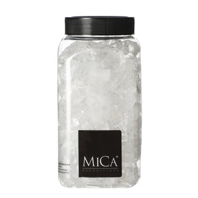 Store transparente glassten fra Mica Decorations i beholder med sort låg til dekoration og julelandskaber