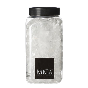 Store transparente glassten fra Mica Decorations i beholder med sort låg til dekoration og julelandskaber