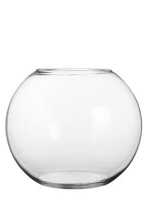 Stor rund glasbowle i klart glas med åben top til terrarier, planter og dekorative opstillinger