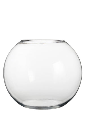 Stor rund glasbowle i klart glas med åben top til terrarier, planter og dekorative opstillinger