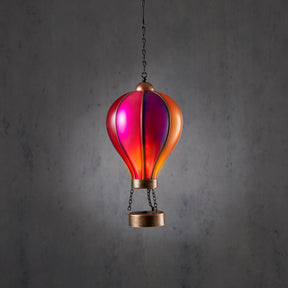 Hængende solcelle luftballon i pink, lilla, orange og røde farver med 24 LED lys og lille kurv til haven