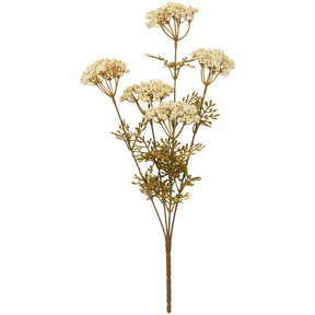 Kunstig blomsterstilk fra Ib Laursen med fem hvide skærmblomster og fine grønbrune blade.