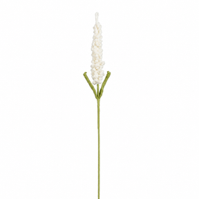 Hæklet hvid lavendelblomst med grønt bladpar og lang stilk, 48 cm