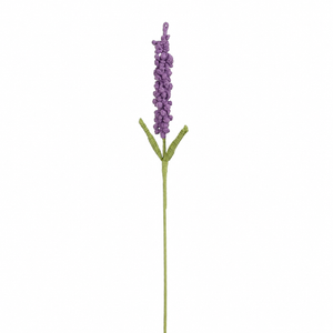 Mørklilla hæklet lavendelblomst i polyester med lang grøn stilk
