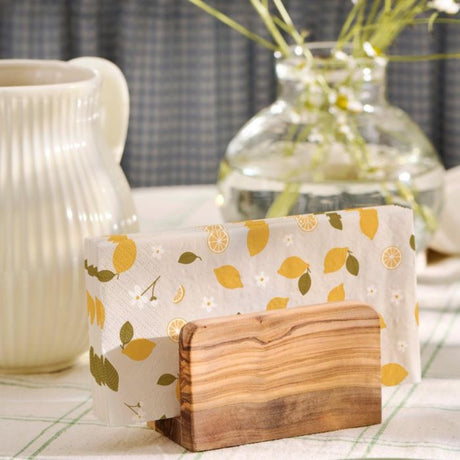Ib Laursen papirservietter med citroner i servietholder af træ